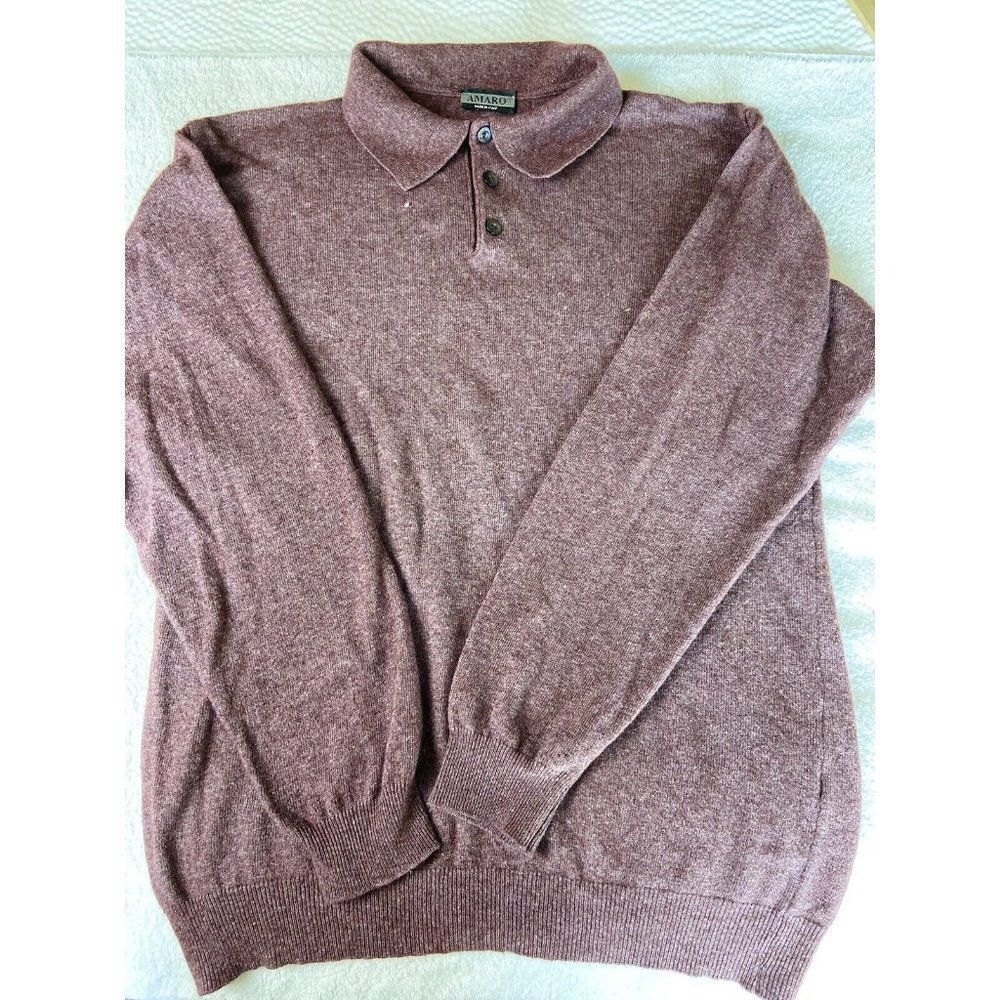 AMARO made in Italia men's 100% wool red  collard long sleeve sweater  size L